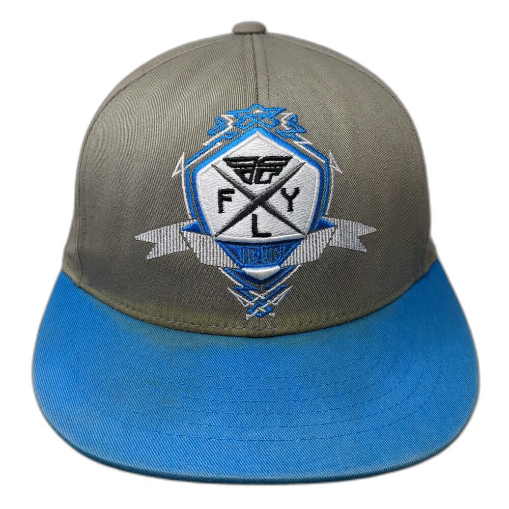 Fly Racing Snapback Hat Gray Blue One Size Flat Brim Embroidered Shield Crest